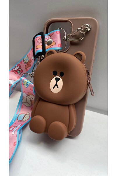 MORA PHONE CASE iPhone 13 Pro Telefon Kılıfı Ayıcıklı Cüzdanlı Askılı Model