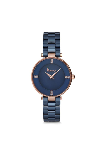 Freelook Kadın Rose Gold-lacivert Çelik Kasa Yuvarlak Kadran Metal Kordonlu Kol Saati Quartz Mekanizma Analog