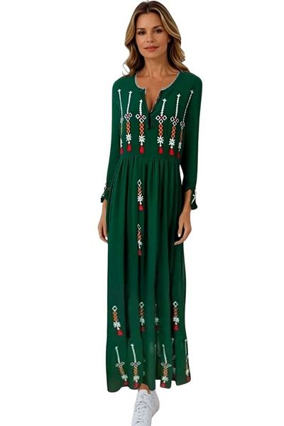 rody's forever Rochie dama casual RL24, cu motive traditionale, verde brad