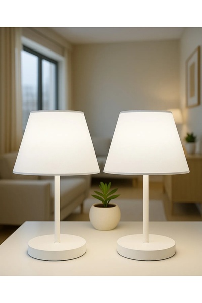 Semboldekor 2 White Cylinder Hat Lampshades with White Legs