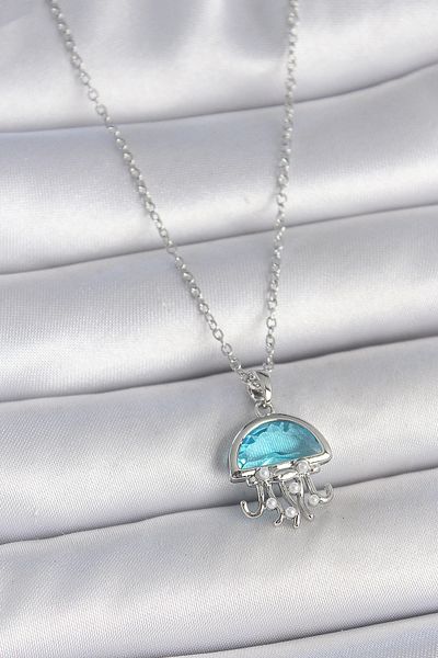 Clariss 316L Steel Silver Color Chain Blue Stone Jellyfish Model Pearl Detail Women's Necklace