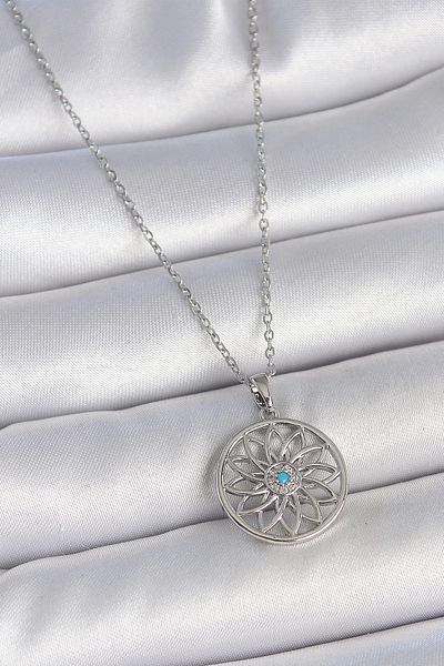 Clariss 316L Steel Silver Color Chain Blue Stone Lotus Model Women's Necklace