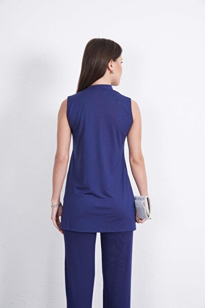 penyebizden Premium Viscose Sleeveless Long Tunic-Navy Blue