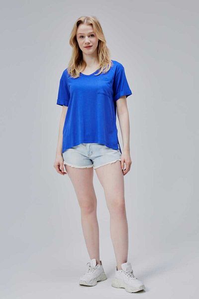 DOSXX Storm 1St Quality Women's 100% Cotton Combed Comfortable Cut Pocket V-Neck Slit T-Shirt