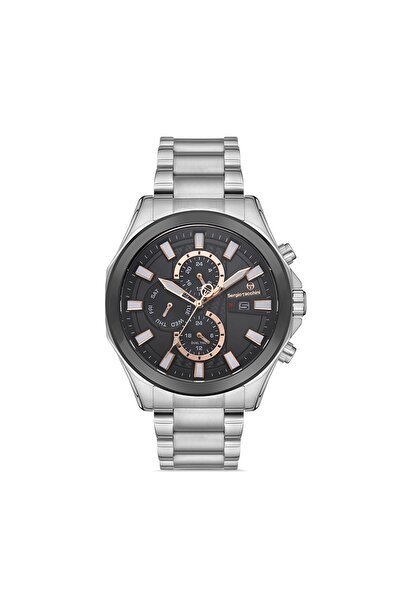 Sergio Tacchini ساعة يد كوارتز بمينا دائري باللون الفضي والأزرق الداكن للرجال