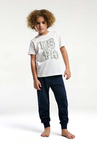 U.S. Polo Assn. Uspa Licensed 4-14 Years Old 100% Cotton Fabric Digital Printing Bicycle Collar Boys' Bottom-Top Set