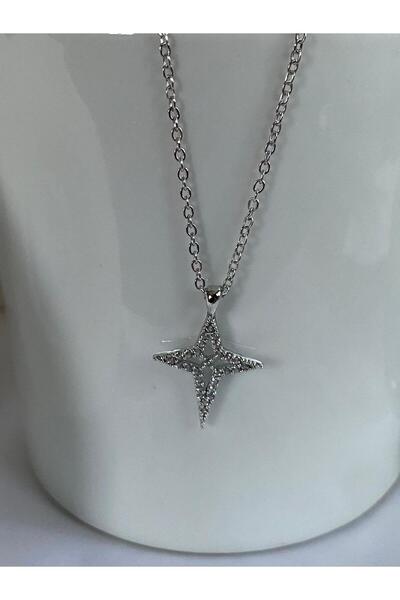 KANERUZ قلادة نجمة من حجر الزركون فضية اللون