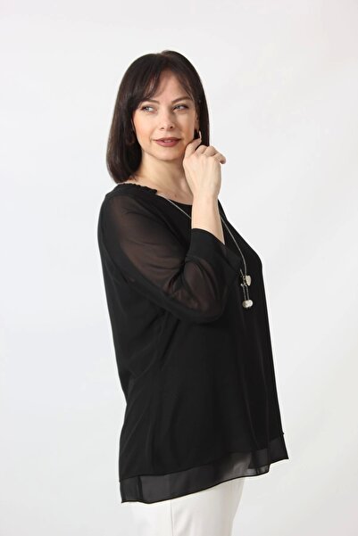Moda Berray 1934 Kolyeli Şifon Büyük Beden Şık Bluz