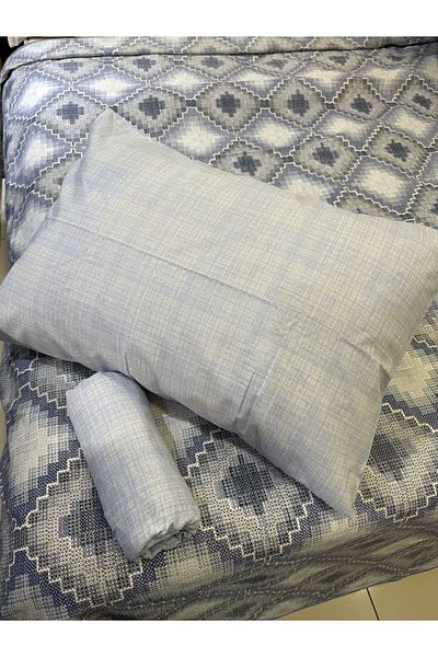 ŞENER HOME Blue Double Pique Set - Canvas Patterned and Elastic Sheet