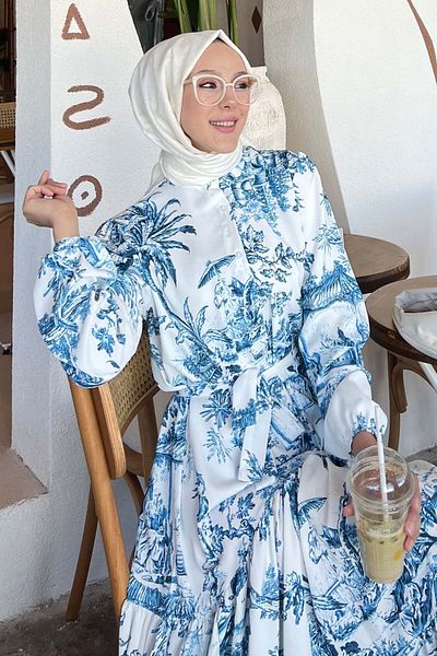 benguen Φόρεμα Hijab με σχέδιο Navy Blue 506
