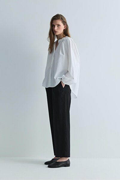 Suud Collection Black Zoe Linen Trousers with Elastic Waist