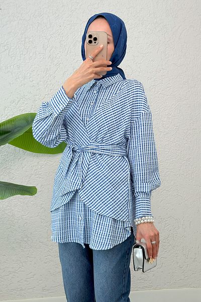 Salih Çelebi Asymmetrical Tie Tunic 2308 - Blue