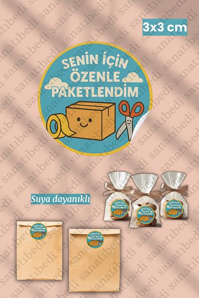 sanatıbedi 50 Pieces I Carefully Packaged for You Sticker - Shipping Packaging Packaging Gift Tag I 3X3 cm