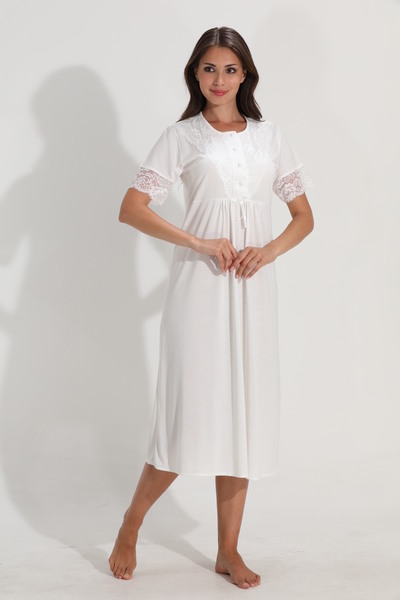 LORIAN'S Ecru Viscose Soft Textured Maternity and Maternity Single Nightgown Short Sleeve