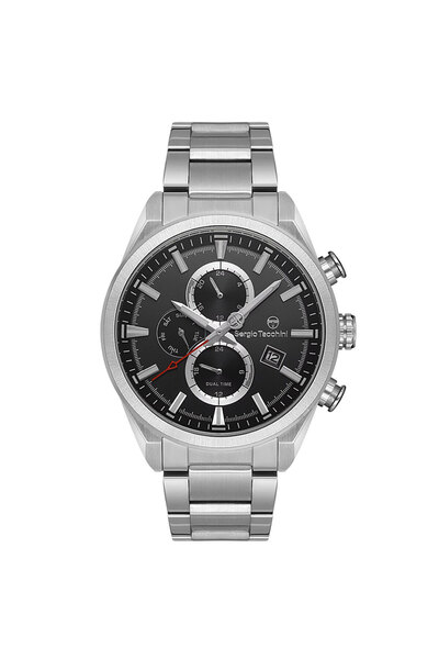Sergio Tacchini Erkek Gümüş-Füme Çelik Kasa Yuvarlak Kadran Metal Kordonlu Ko...
