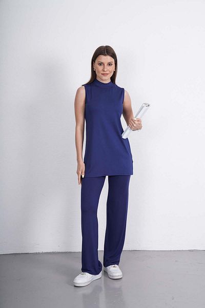 penyebizden Viscose Sleeveless Tunic-Navy Blue