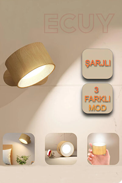 Home Şarjlı Mıknatıslı Duvar Aplik – 360° Dönebilen Led Ahşap Lamba, Taşınabilir Ve Portatif Işık