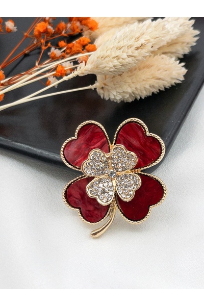 Siya Silver Altın Kaplama Zirkon Taşlı Yonca Broş