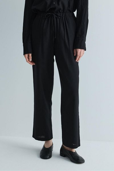 Suud Collection Black Zoe Linen Trousers with Elastic Waist