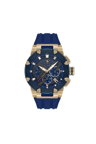 Santa Barbara Polo & Racquet Club Men's Rose Gold-Navy Steel Case Round Dial Silicone Band Wristwatch Quartz Movement Anal