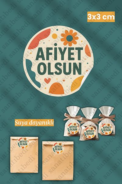 sanatıbedi 50 Pieces Bon Appetit Sticker Shipping Packaging Packaging Gift Tag I 3X3 cm