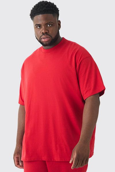 KAWEAR Red Combed Cotton Oversize Unisex T-Shirt