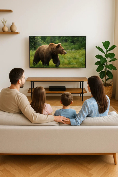 MARIA HOMES Modern Brown TV Stand with Rattan Shelf – 160x40x50 cm Two-Tier Wooden Media Console