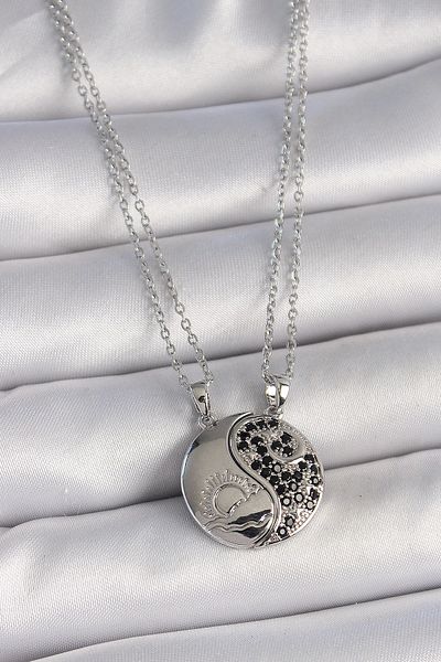 Clariss 316L Steel Silver Color Chain Zircon Stone Ying Yang Model Sunset Embroidered Friendship Women's Necklace