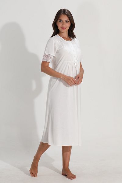 LORIAN'S Ecru Viscose Soft Textured Maternity and Maternity Single Nightgown Short Sleeve