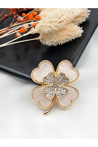Siya Silver Altın Kaplama Zirkon Taşlı Yonca Broş