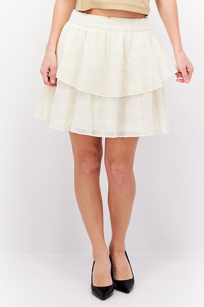 1 State Women Textured Mini Skirt, Ivory