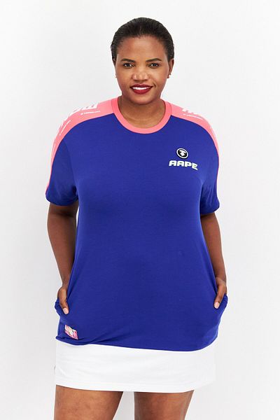 Aape By A Bathing Ape Women Crew Neck Short Sleeves Graphic Print Dress, Blue Combo