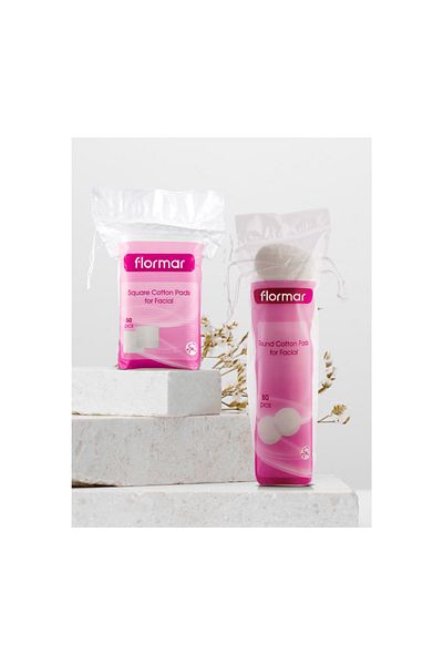 Flormar Square Cotton Pads For Facial - 50 Pieces