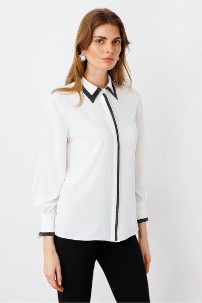 Moda İlgi Modailgi Stone Detailed Shirt Ecru