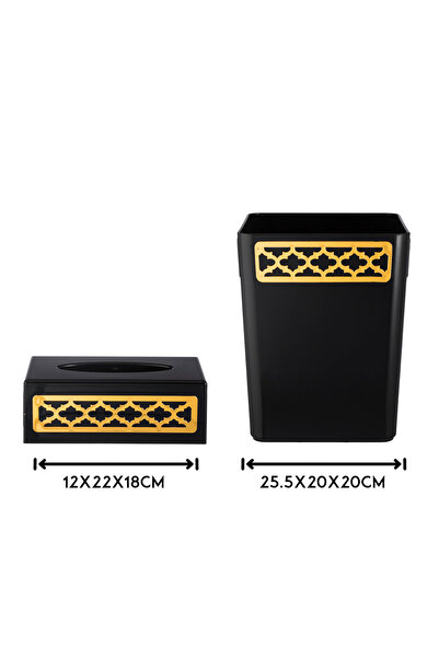 ABAREEK A set of wastebasket, tissue box and gold decor for a stylish and modern home.