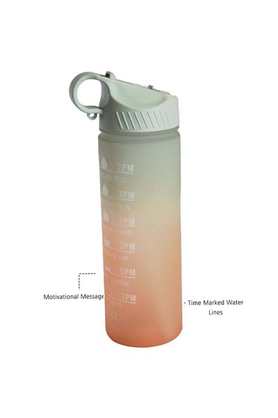 PUFO Graduated water bottle for sports, fitness, training, with straw included, 500 ml, green/orange