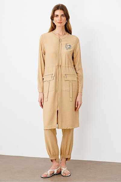 Moda İlgi Modailgi Belden Tünelli Sıfır Yaka Ara Boy Tunik Taş