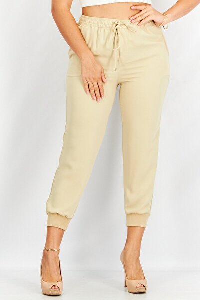 Ralph Lauren Lauren by Women Petite Drawstring Plain Pants, Beige