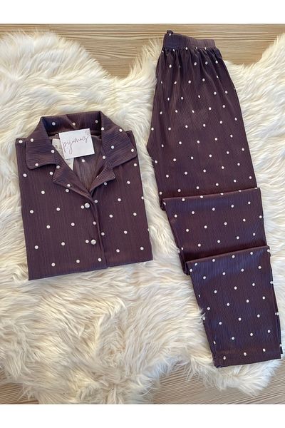 Pijamacs Set de pijamale cu mânecă scurtă Pegasus cu buline violet închis