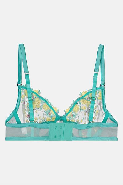 Guess Women Embroidered Non-padded Wireless Bra, Turquoise Combo