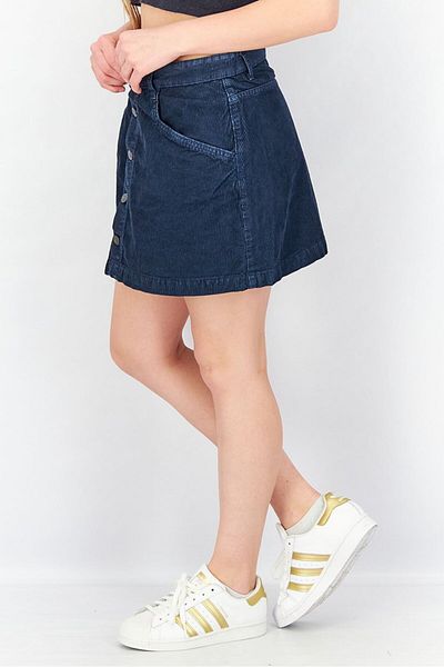 Free People تنورة قصيرة من قماش مخملي للنساء، أزرق داكن