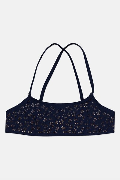 VILEBREQUIN بيكيني علوي مزخرف للبنات، أزرق داكن