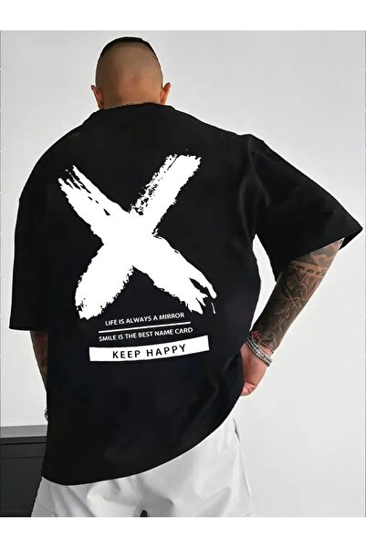 LOTS MODA Μπλουζάκι "Stay Happy" με γραφικό σχέδιο και λαιμόκοψη για άνδρες -...