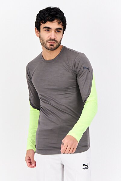 Puma Men Sportswear Fit Long Sleeve Training T-Shirt, Grey/Lime Green