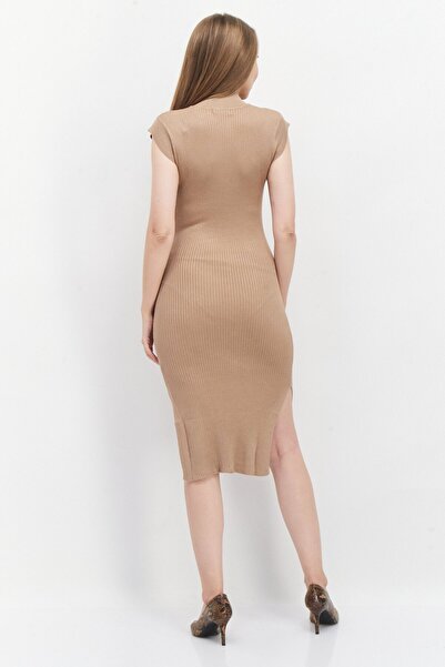 French Connection Women Ribbed Midi Dress, Tan