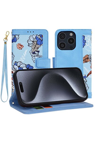 SKYDDAR INNOVATION Θήκη iPhone 15 Pro, Πορτοφόλι με λουλούδια, Κατασκευασμένη...