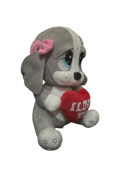 ROSEPREMİUM Sad Dog with Heart Plush Toy 25cm Gray