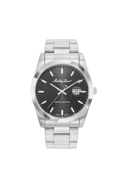 Mathey-Tissot Erkek Gümüş-Siyah Çelik Kasa Yuvarlak Kadran Metal Kordonlu Kol...