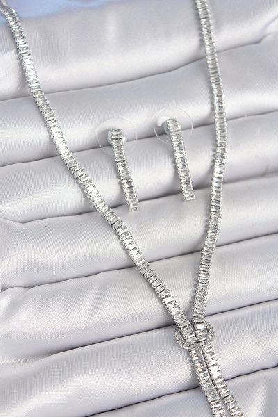 Clariss Brass Silver Color Waterway Zircon Stone Vip Series Women's Necklace Set