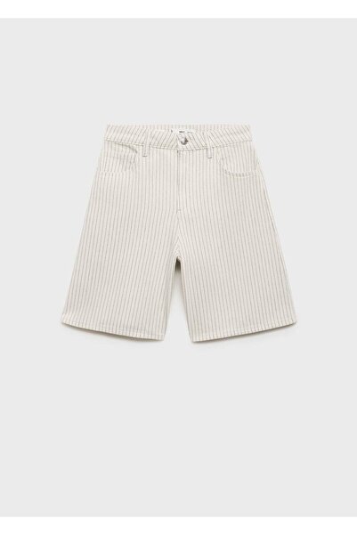 MANGO Woman Çizgili denim bermuda şort